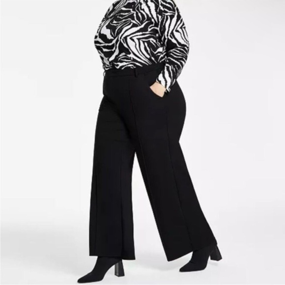 NEW Bar III Plus Size Black High Rise Wide Leg Crepe Dress Work Pants